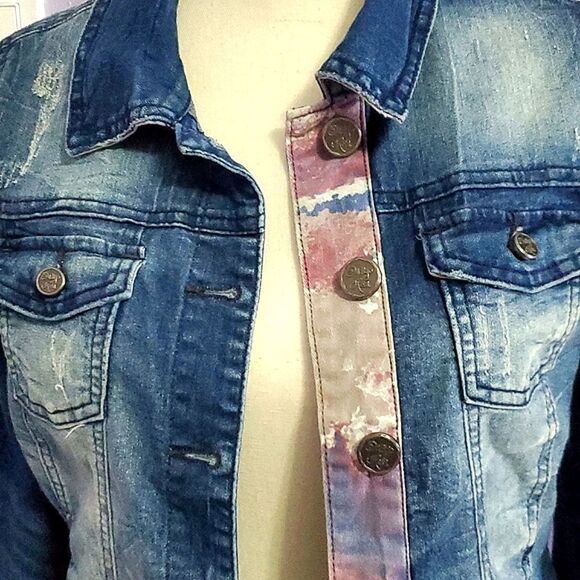 Indigo Rein Medium Wash Long Sleeve Fitted Croped Jean Jacket Retro 90s S - Picture 2 of 12